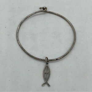 James Avery Retired Sterling Silver Ichthus Fish Cross Charm Bangle Bracelet